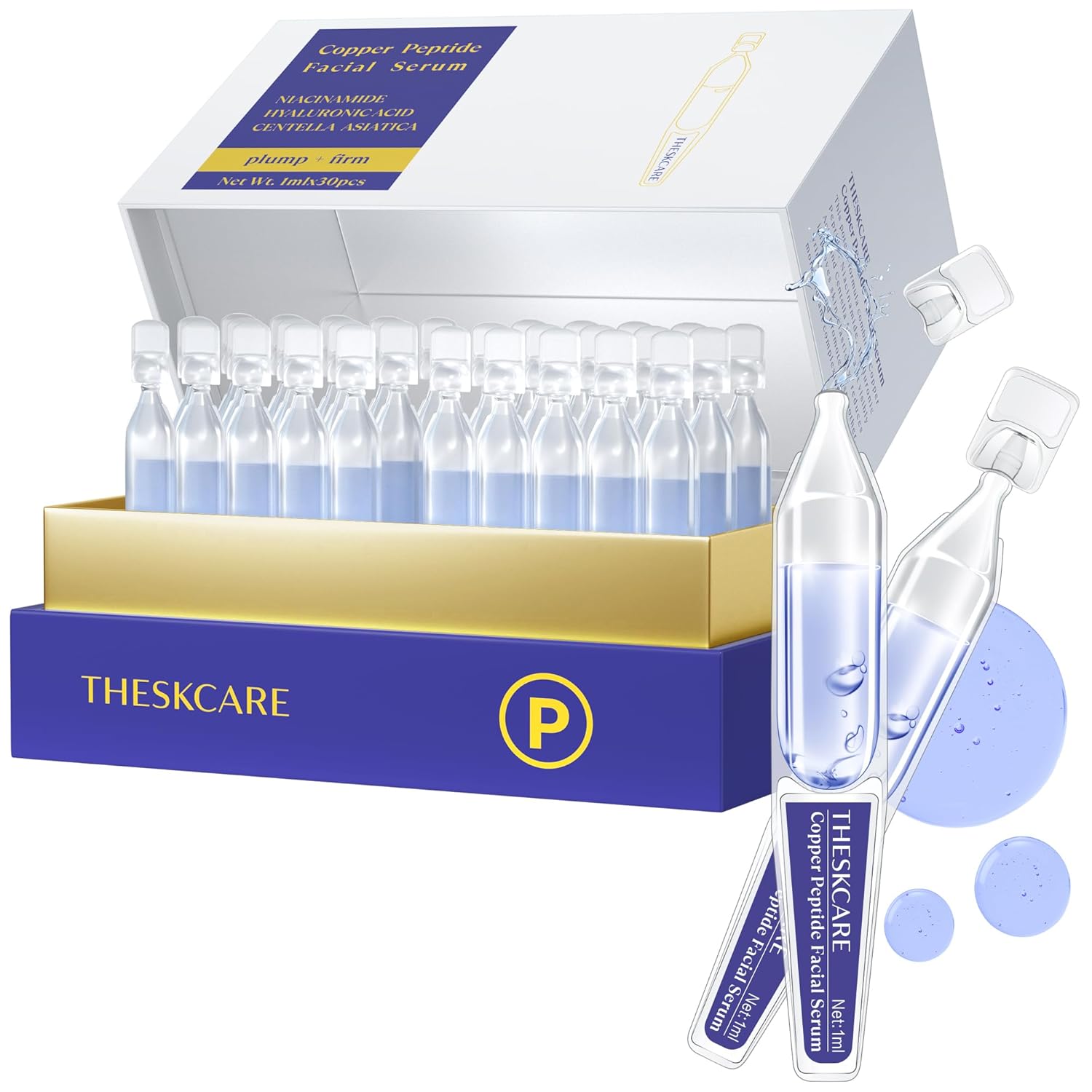 Amazon.com: THESKCARE Copper Peptide Serum Ampoule for Face with Niacinamide & Hyaluronic Acid to Hydrate Skin, Reduce Wrinkles and Plump Skin,30 Ampoules : Skjønnhet og personlig pleie