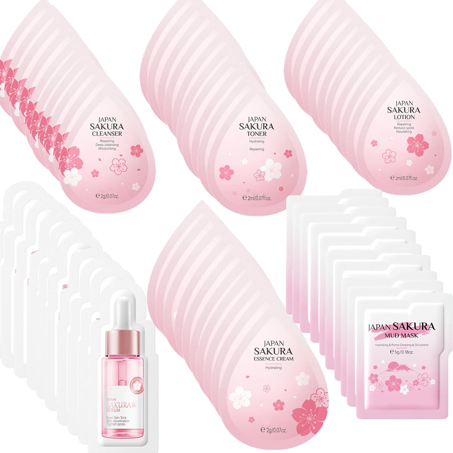 Amazon.com : 60 Mini Travel Skincare Products, Mini Travel Items Including Face Wash, Serum, Toner, Lotion, Moisturizing Cream, Sakura Mud Mask, Face Skin Care Routine Kit Organic Skin Care Set : Beauty & Personal Care